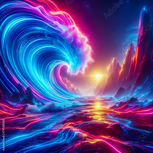 big neon wave on black background © The A.I Studio