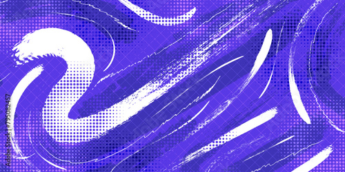 Abstract Brush Background with White and Purple Brush Texture and Halftone Effect. Retro Grunge Background for Banner or Poster Design