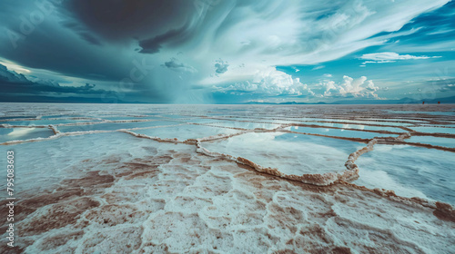Salt surface with water in Sal de Uyuni salt flat  © UsamaR