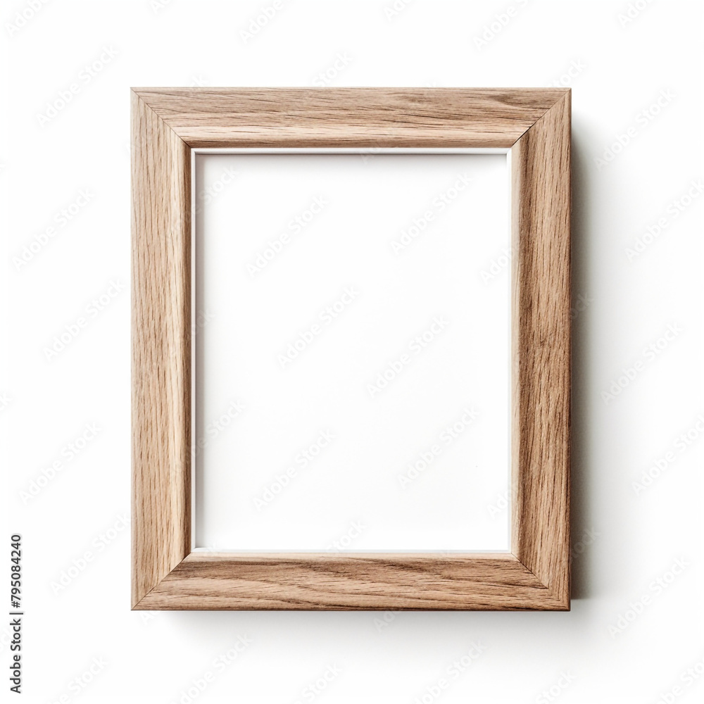 small photo frame with white center, wooden thin frame on white background сreated with Generative Ai small photo frame with white center, wooden thin frame on white background сreated with Generative Ai
