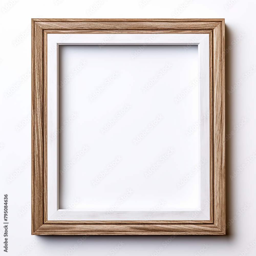 small photo frame with white center, wooden thin frame on white background сreated with Generative Ai small photo frame with white center, wooden thin frame on white background сreated with Generative Ai