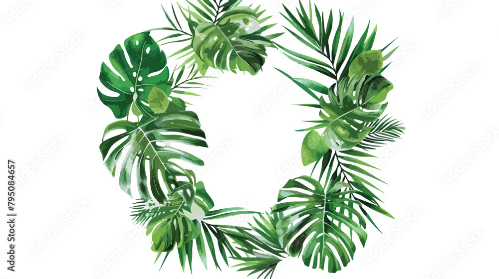 Wreath or circular garland with Green Tropical leaves