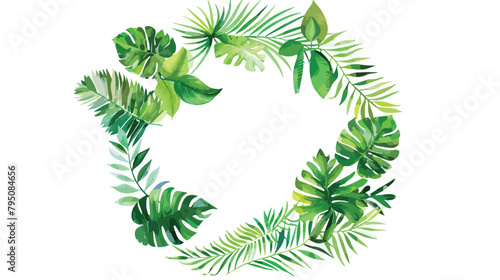 Wreath or circular garland with Green Tropical leaves