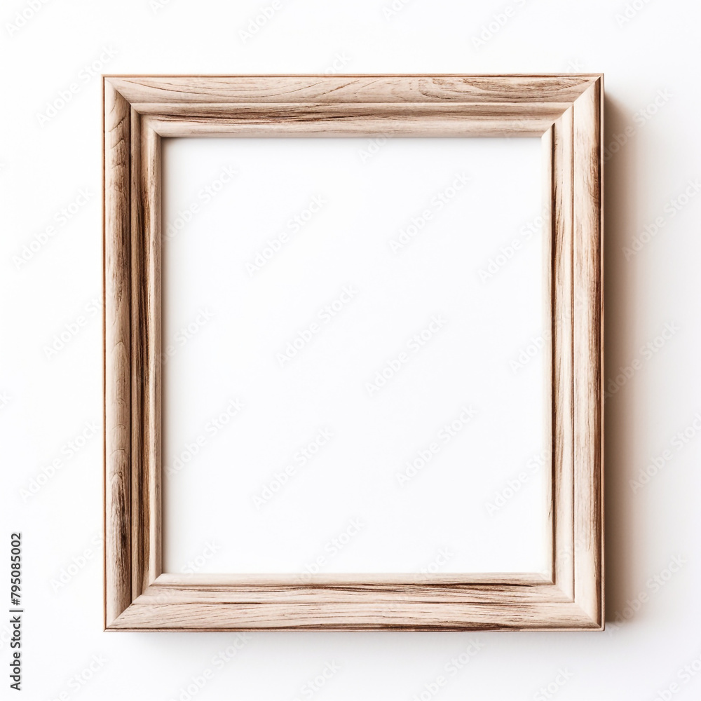 Fototapeta premium small photo frame with white center, wooden thin frame on white background сreated with Generative Ai