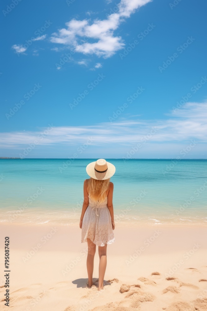 young woman on the seashore Generative AI young woman on the seashore Generative AI