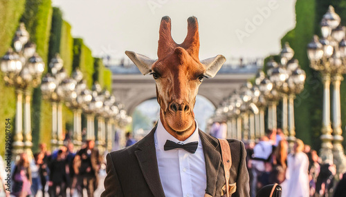 Une girafe mannequin de haute couture qui défile à Paris photo