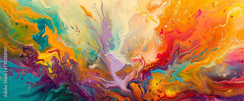 A symphony of liquid hues cascades and swirls, painting a breathtaking panorama of vibrant abstraction. photo
