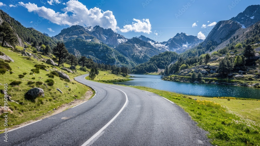 Fototapeta premium A Stunning Road C462 Highway in the Pyrenees Mountains Close to Llosa del Cavall Lake One of Europe s Finest Routes