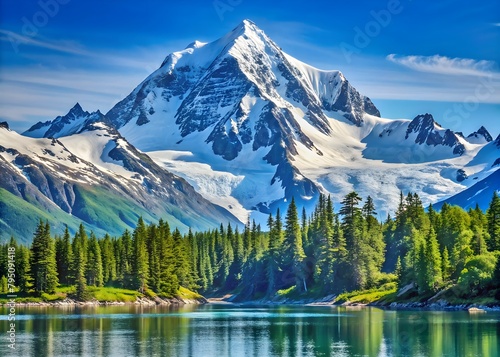 Iconic Snow-Capped Mountain Above Evergreen Trees, Glacier Bay National Park, Alaska © ahmta