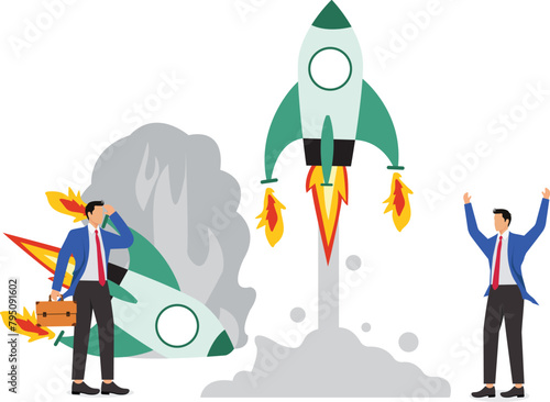 The success and failure of the new project startup, the businessman successfully launched the rocket, and the rocket launched by another businessman failed and crashed