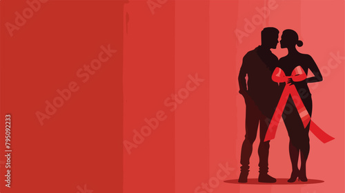 Young couple with awareness ribbons on red background