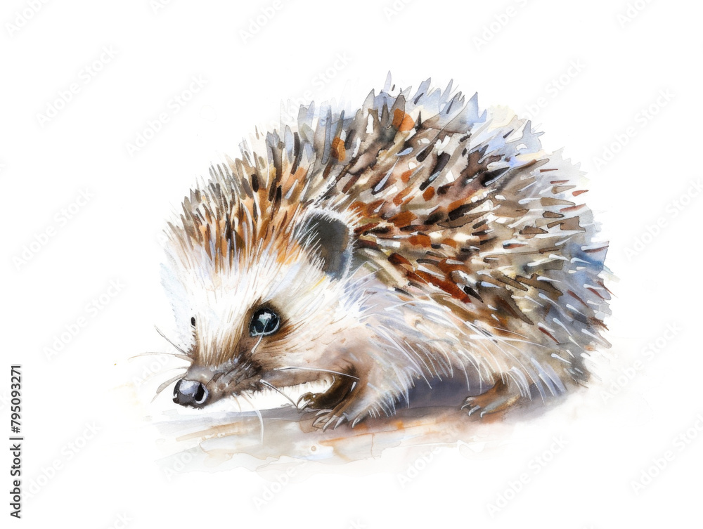 Obraz premium Ai Generated Art Watercolor Portrait Of Cute Childish Hedgehog in Pastel Colors Isolated On White Background