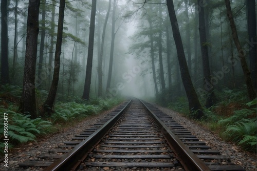 Misty Forest: Railroad in Natural Setting