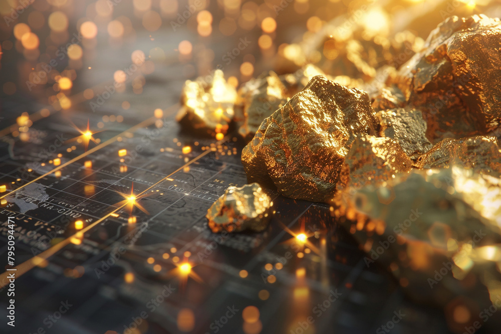 Gold and oil market trends on an animated screen, showcasing the fluctuating nature of commodity investments Gold and oil market trends on an animated screen, showcasing the fluctuating nature of commodity investments