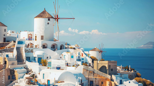 Santorini island Greece. White cycladic architecture  photo
