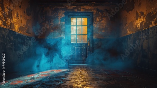 A Room With a Blue Door and Two Potted Plants