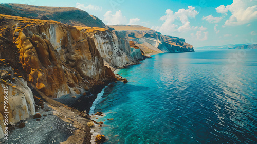 Santorini island Greece. Yellow pumice volcanic cliffs