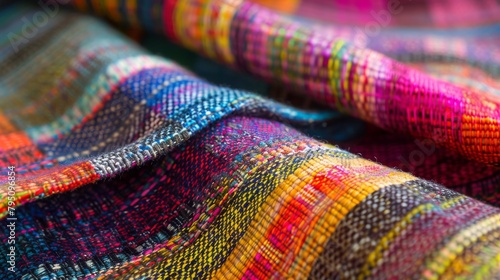 Close up of a vibrant purple woolen blanket with a creative plaid pattern