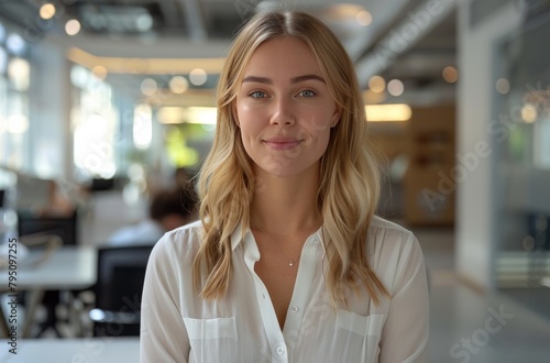 Woman in White Shirt Standing in Office