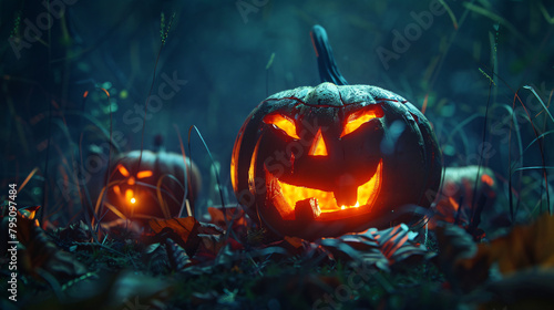 Scary pumpkins jack-o-lantern in the night .Halloween © UsamaR