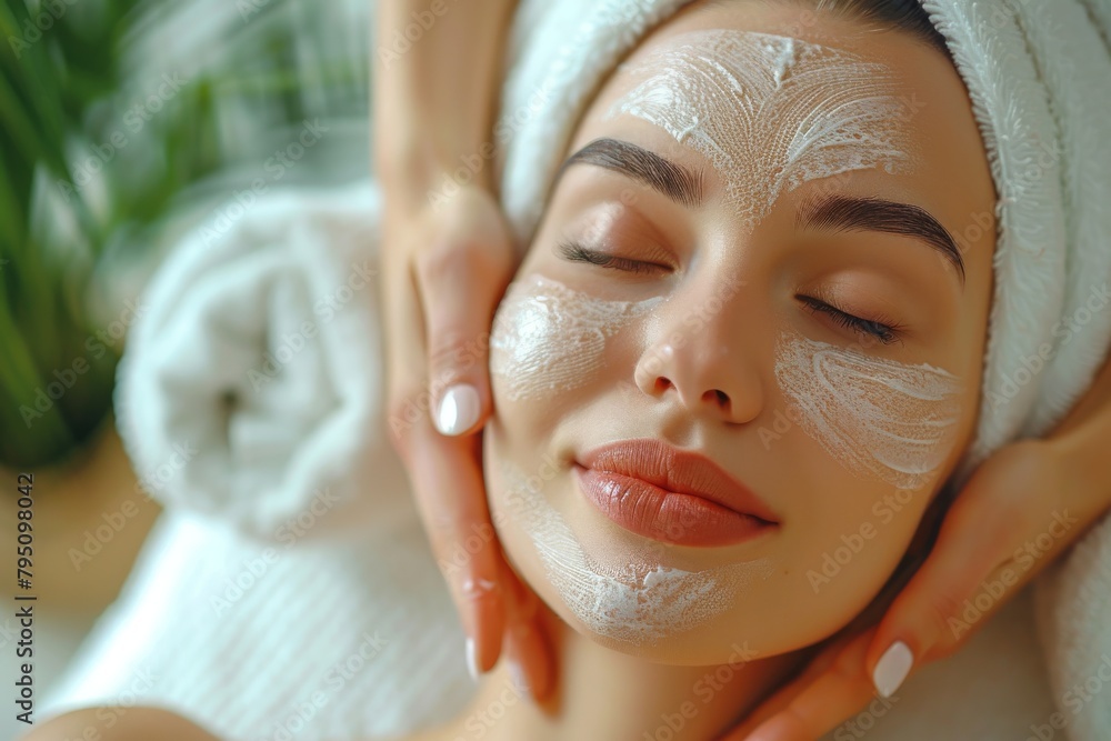 This image depicts a person undergoing a facial treatment at a spa, evoking a sense of luxury and relaxation