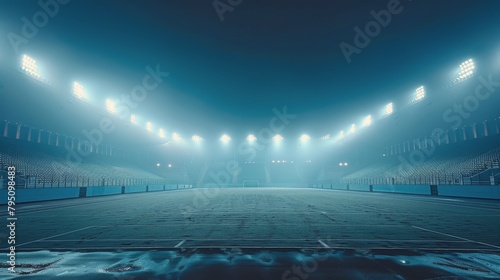 Illuminated Empty Stadium at Night