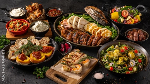 A mouthwatering spread of delicious food, perfect for restaurant menus or culinary promotions