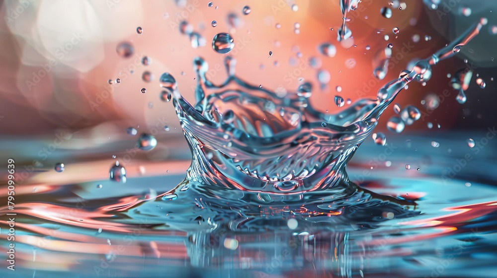 Abstract composition featuring a series of dynamic water drop collisions