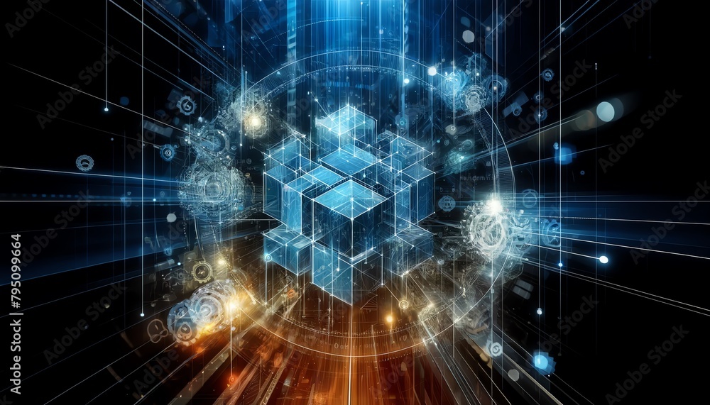 Obraz premium 3D abstract background image of Blockchain and Distributed Ledger Technology
