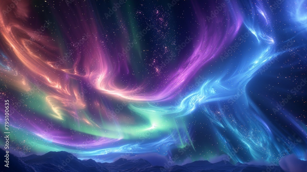 Aurora: A captivating 3D representation of the aurora borealis, with vivid streaks of green and purple