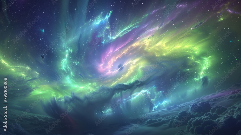 Aurora: A spellbinding 3D simulation of the aurora borealis, featuring a kaleidoscope of colors including green, blue, and purple