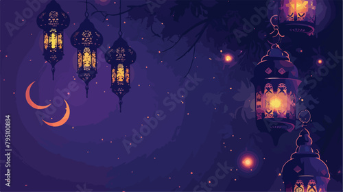 Hand-drawn Illustration of Ramadan lanterns with ligh photo