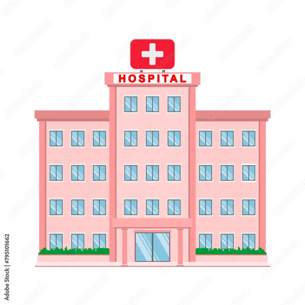 Flat design modern vector illustration concept for healthcare, medical center, clinic, and hospital buildings. Vector, EPS 10. Icons, signs, and symbols.