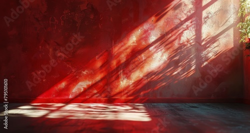 Room With Red Wall and Potted Plant