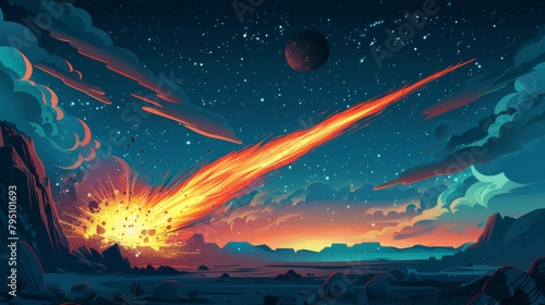 Comet and Meteor: An illustration of a meteor entering the Earth's atmosphere photo