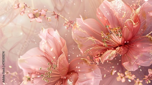 Wallpaper Mural Capture the essence of romance with abstract flowers clipart in pink and gold hues. Ideal for creating beautiful floral arrangements and digital artwork,only one flower in the midle frame Torontodigital.ca