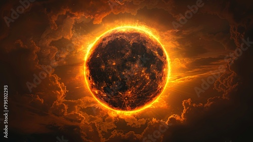 Eclipse: A vector illustration of an annular solar eclipse, showing the moon covering the center of the sun photo
