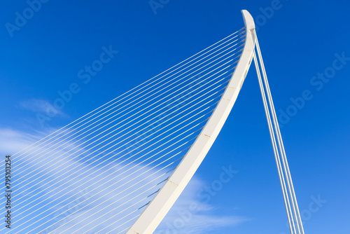 White cable stayed bridge on a background of blue sky