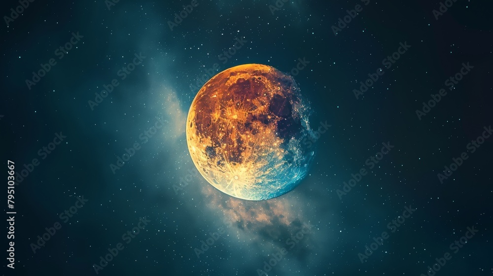 Moon: An artistic photo of a lunar eclipse, showing the moon partially