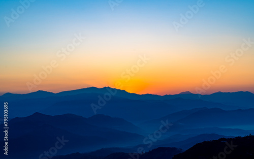 Fototapeta Naklejka Na Ścianę i Meble -  gloomy sunrise over mountains in Nepal.