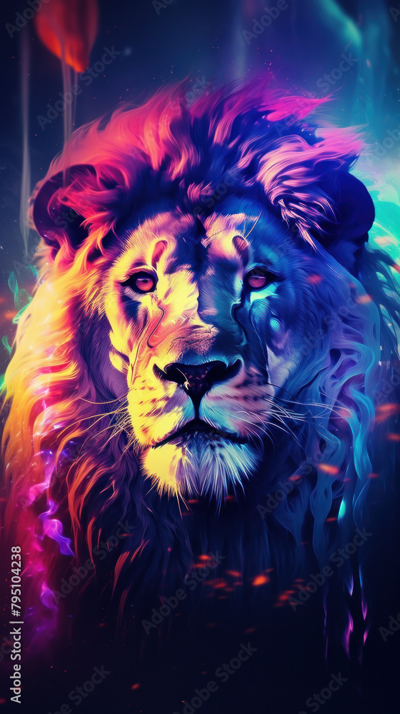 Cute lion in rainbow colors.