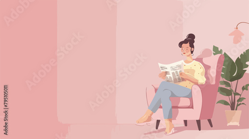 Young woman reading newspaper in soft armchair on pin