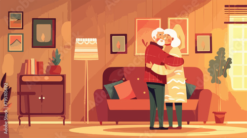 Happy elderly people embrace each other in their own