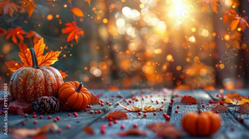 Colorful Autumn Leaves on Blue Background