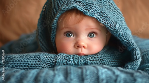 Baby Wrapped in Blanket Looking at Camera