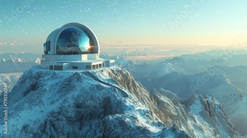 Telescope: A 3D model of a telescope observatory on a mountain peak photo