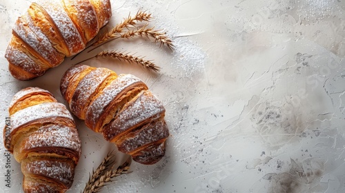 Three Croissants With Powdered Sugar