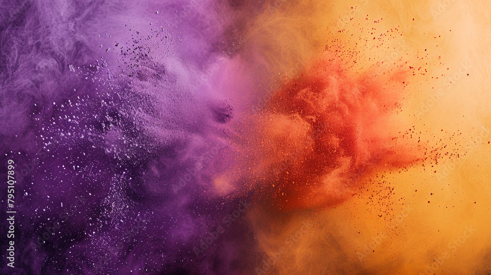 A vibrant Holi color powder explosion captured on one side, while the other side remains elegantly minimalist.