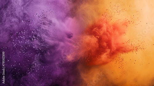 A vibrant Holi color powder explosion captured on one side, while the other side remains elegantly minimalist. photo