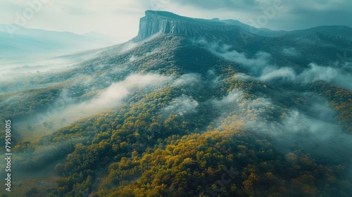 Cloud-covered Mountain Top View